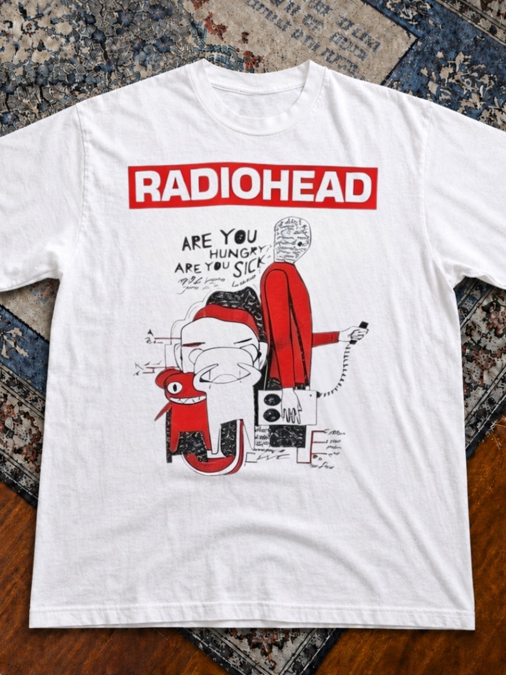 Gildan Radiohead White Short Sleeve Tee with Red & Black Graphic